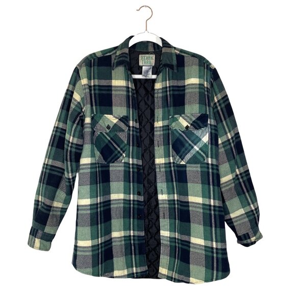 Vintage Ozark Trail Plaid Shirt Size Medium Jacket Quilted Green Navy Shacket - Picture 8 of 8